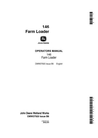 John Deere 146 Farm Loader Operator’s Manual Instant Download (Publication No. OMW37920)