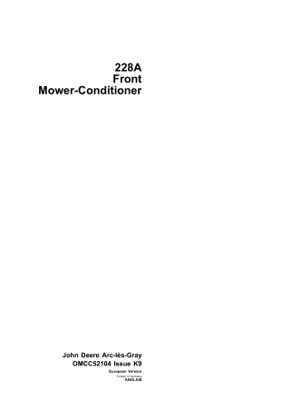 John Deere 228A Front Mower-Conditioner Operator’s Manual Instant Download (Publication No.omcc52104)