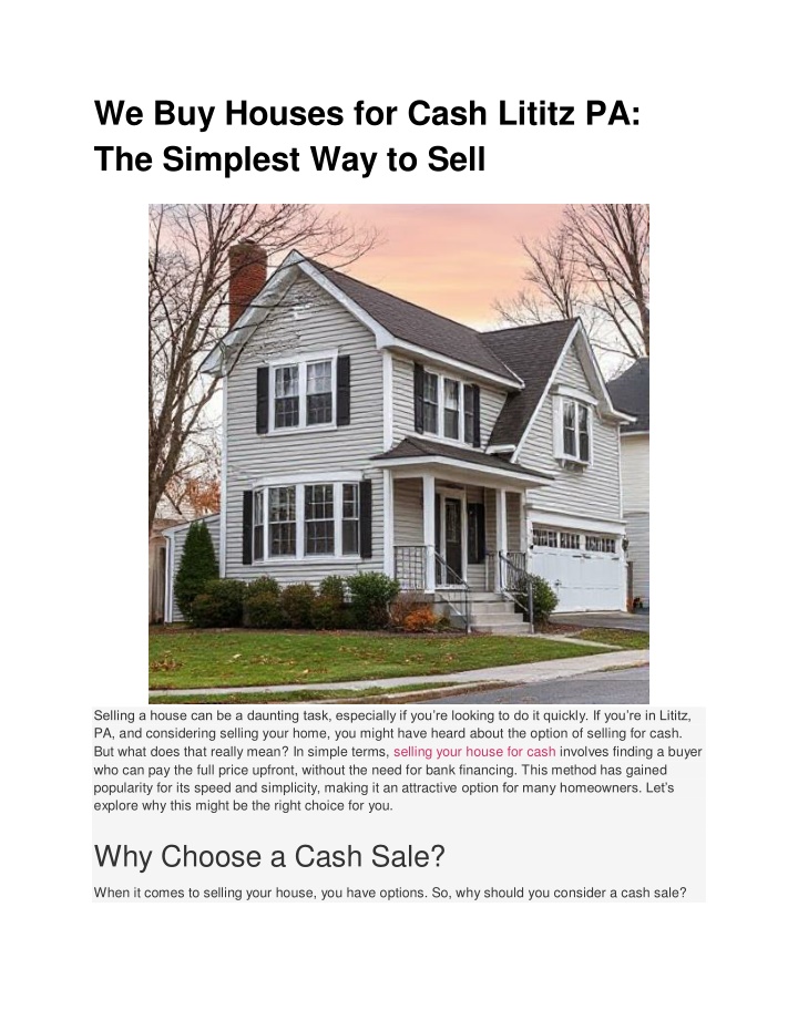 we buy houses for cash lititz pa the simplest