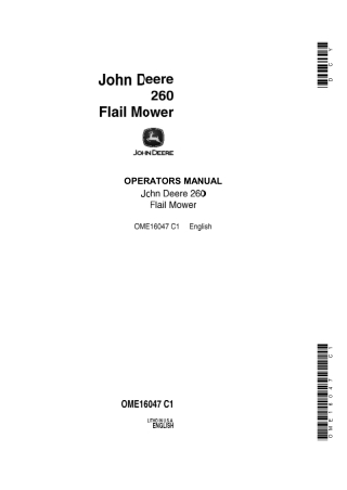 John Deere 260 Flail Mower Operator’s Manual Instant Download (Publication No.ome16047)