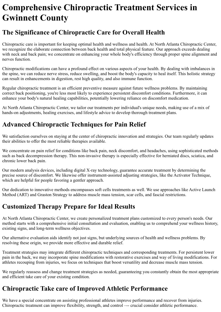 comprehensive chiropractic treatment services