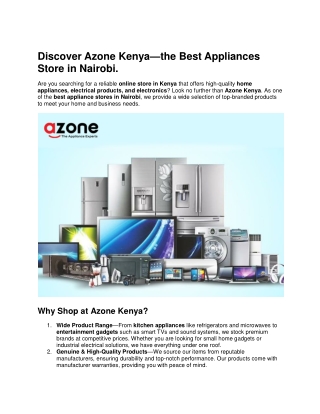 Discover Azone Kenya—the Best Appliances Store in Nairobi