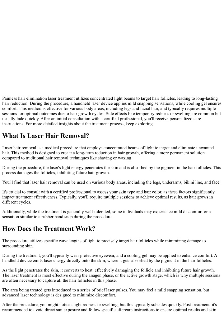 painless hair elimination laser treatment