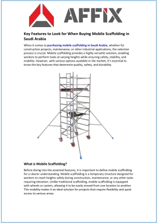 Key Features to Look for When Buying Mobile Scaffolding in Saudi Arabia