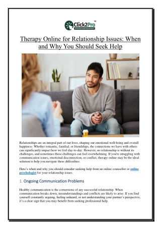 Therapy Online for Relationship Issues When and Why You Should Seek Help