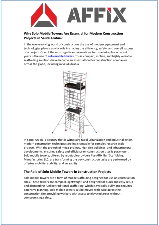 Why Solo Mobile Towers Are Essential for Modern Construction Saudi Arabia?