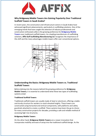 Why Bridgeway Mobile Towers Are Gaining Popularity Over Traditional Scaffold Tow