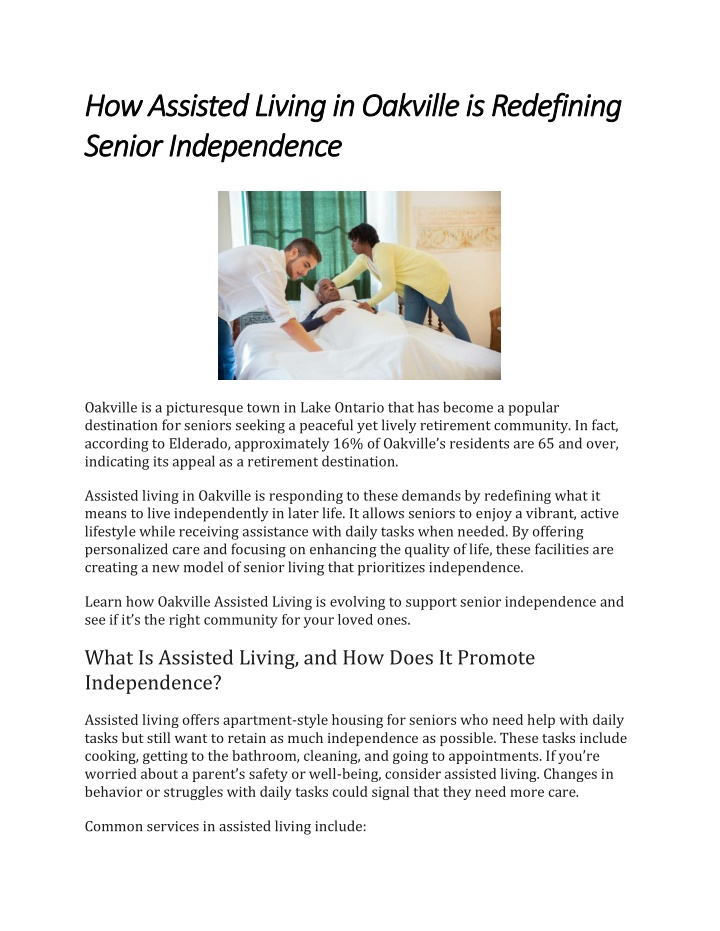 how assisted living in oakville is redefining