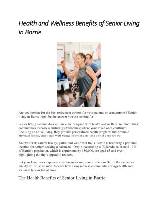 Health and Wellness Benefits of Senior Living in Barrie