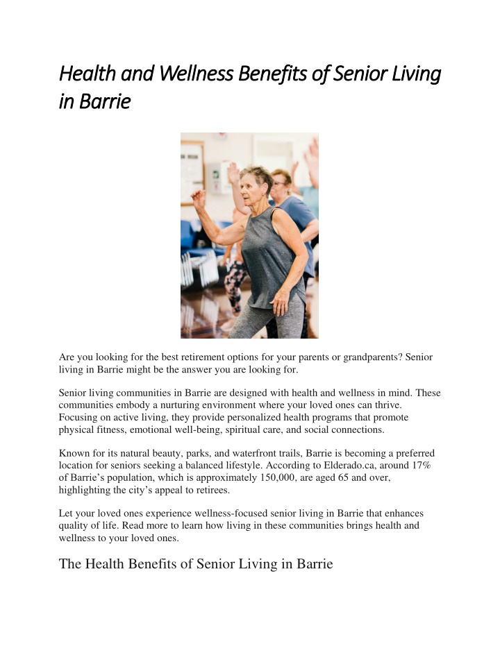 health and wellness benefits of senior living