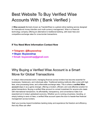 Best Website To Buy Verified Wise Accounts With ( Bank Verified )