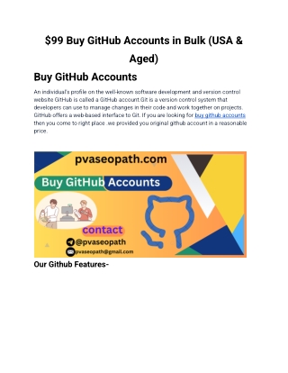 $99 Buy GitHub Accounts in Bulk (USA & Aged)