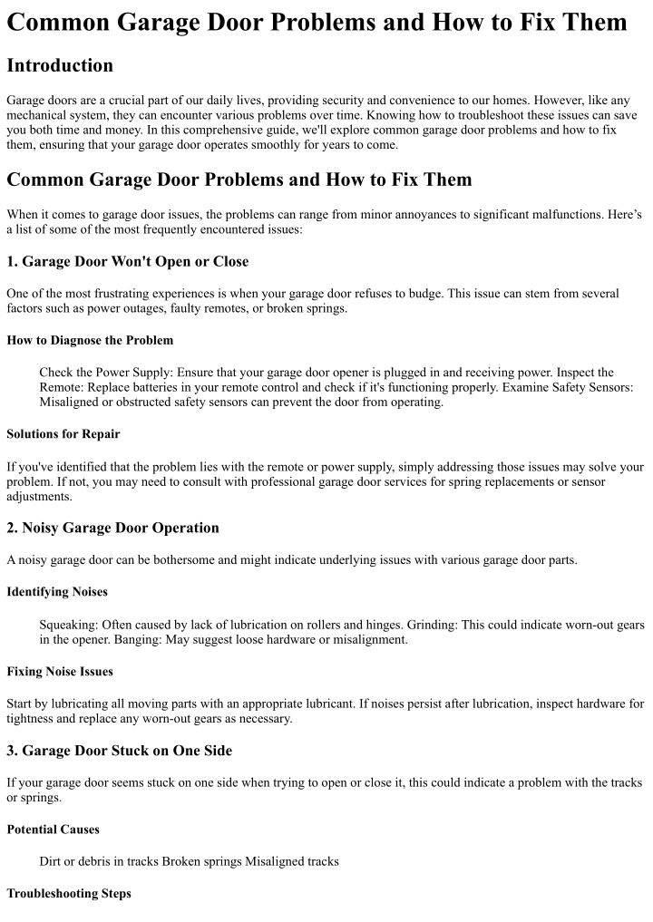 common garage door problems and how to fix them