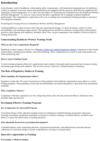“Examining the Training Process for Healthcare Workers and Risk Management”