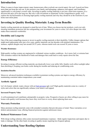 “Investing in Quality Roofing Materials: Long-Term Benefits”