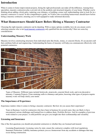 “What Homeowners Should Know Before Hiring a Masonry Contractor”