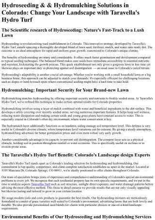 Taravellas Hydro Turf