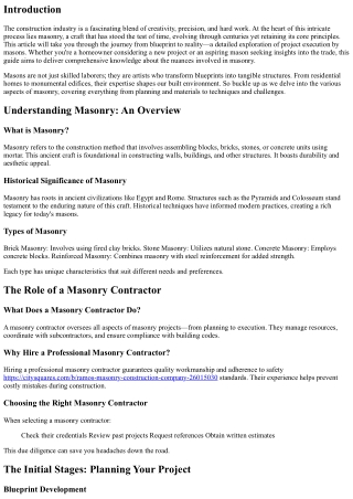 “The Journey from Blueprint to Reality: A Look at Project Execution by Masons”