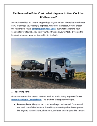 Car Removal in Point Cook What Happens to Your Car After It’s Removed
