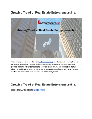 Growing Trend of Real Estate Entrepreneurship.