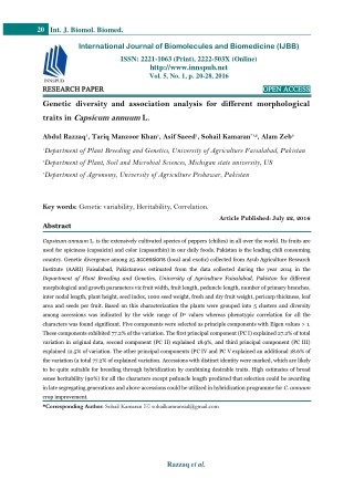 Genetic diversity and association analysis for different morphological traits