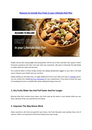 Reasons to Include Dry Fruits in your Lifestyle Diet Plan