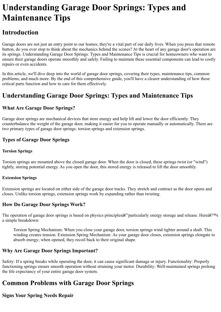 understanding garage door springs types