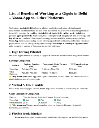 List of Benefits of Working as a Gigolo in Delhi – Yoooo.App vs. Other Platforms