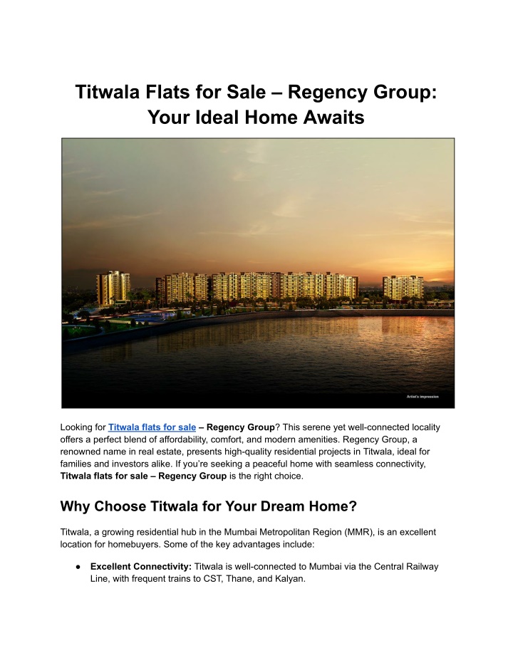 titwala flats for sale regency group your ideal