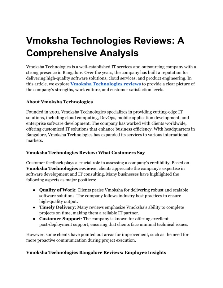 vmoksha technologies reviews a comprehensive