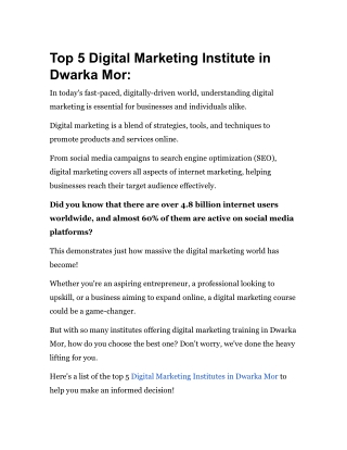 Digital marketing institute in Dwarka Mor