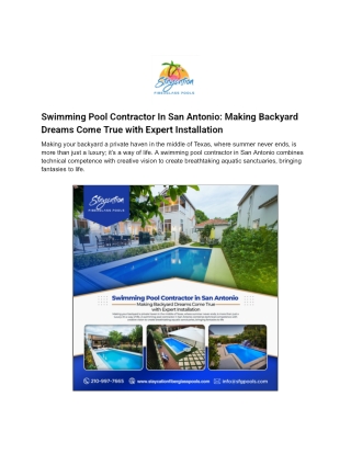 Swimming Pool Contractor In San Antonio- Making Backyard Dreams Come True with Expert Installation