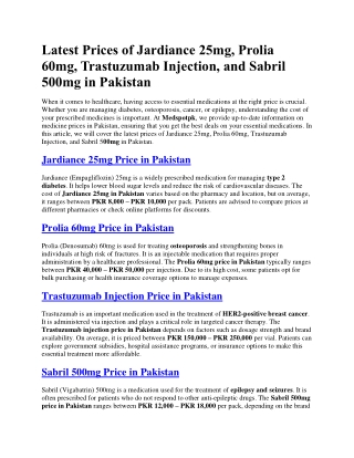 Latest Prices of Jardiance, Prolia, Trastuzumab, Sabril