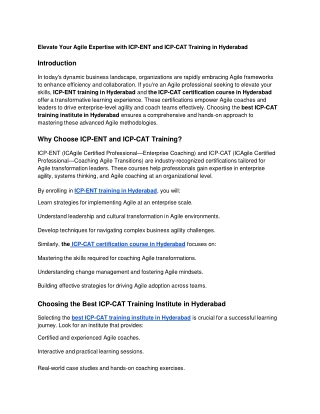 Elevate Your Agile Expertise with ICP-ENT and ICP-CAT Training in Hyderabad