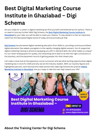 Best Digital Marketing Course Institute in Ghaziabad – Digi Schema