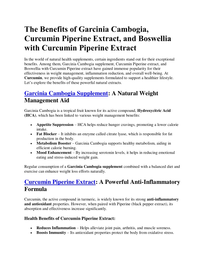 the benefits of garcinia cambogia curcumin