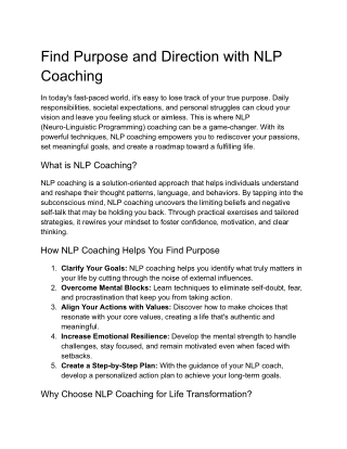 Find Purpose and Direction with NLP Coaching