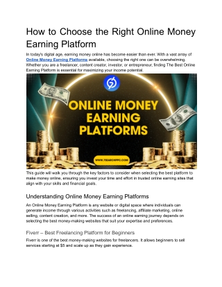 how to choose the right online money earning