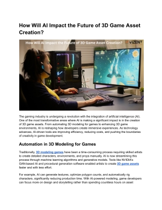 how will ai impact the future of 3d game asset