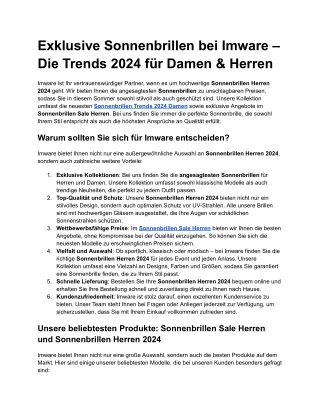 Exklusive Sonnenbrillen bei Imware – Die Trends 2024 für Damen & Herren