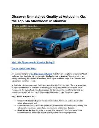 Discover Unmatched Quality at Autobahn Kia, the Top Kia Showroom in Mumbai