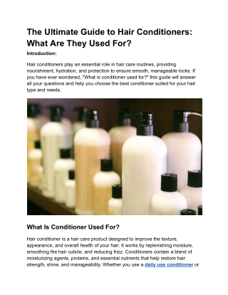 The Ultimate Guide to Hair Conditioners What Are They Used For