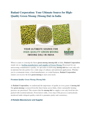 Your Ultimate Source for High-Quality Green Moong (Moong Dal) in India