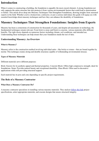 Masonry Techniques That Strengthen Foundations: Insights from Experts