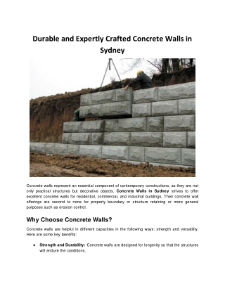 Durable and Expertly Crafted Concrete Walls in Sydney