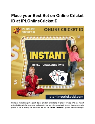Place your Best Bet on Online Cricket ID at IPLOnlineCricketID