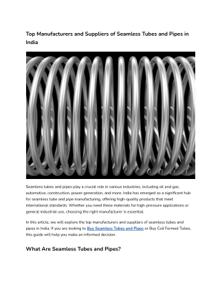 Top Manufacturers and Suppliers of Seamless Tubes and Pipes in India