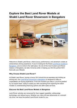 Explore the Best Land Rover Models at Shakti Land Rover Showroom in Bangalore