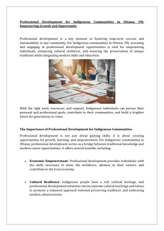 Professional Development for Indigenous Communities in Ottawa