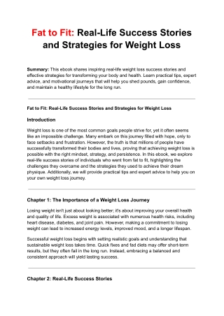 Fat to Fit Real-Life Success Stories and Strategies for Weight Loss